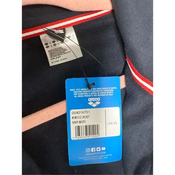 NWT Arena Men's Mark Spitz  Full Zip Jacket Navy-White  Size XS See Description - Picture 9 of 13